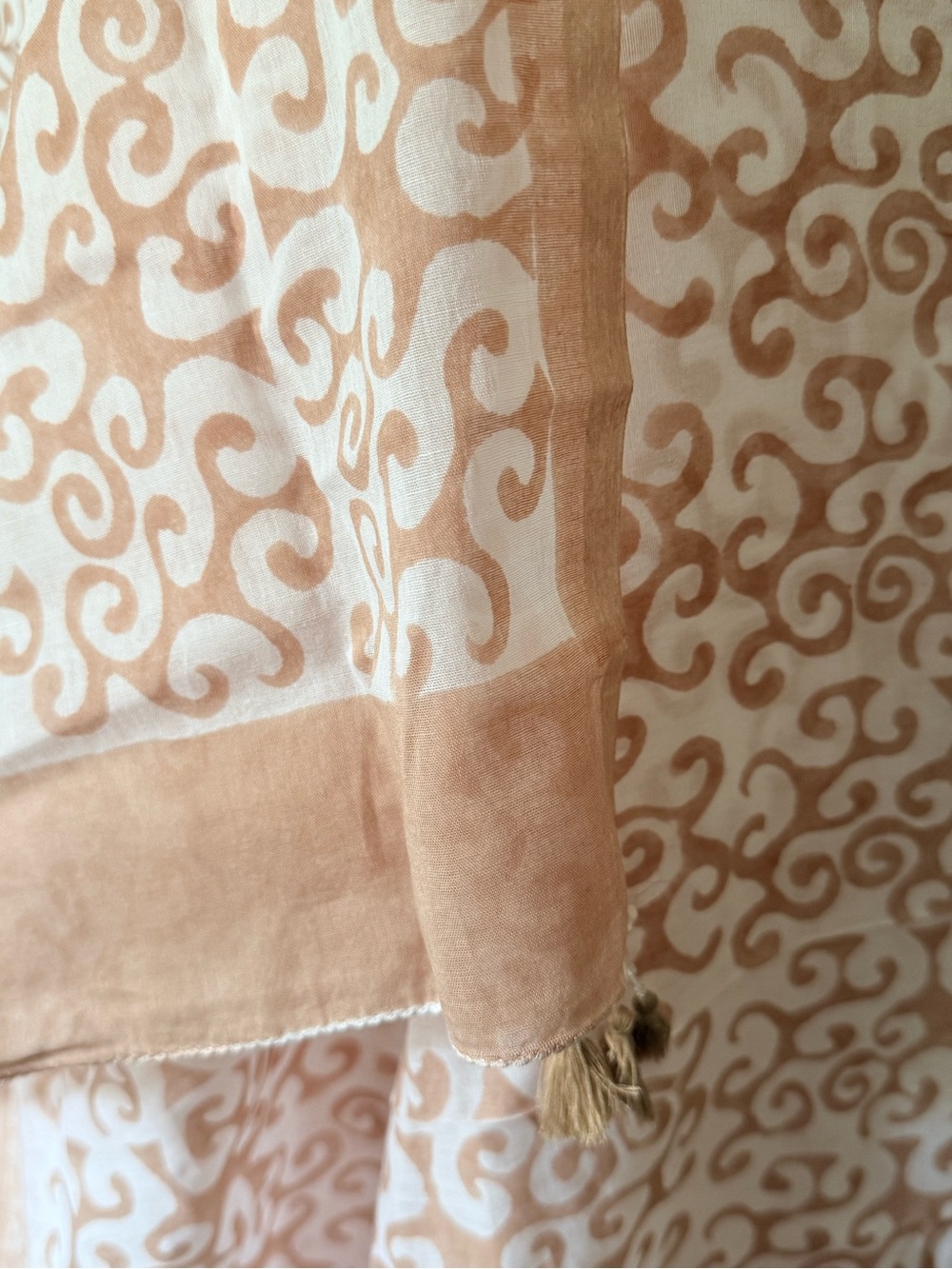 Oliphant Tan & White Swirl Lightweight Sarong /large rectangular Scarf